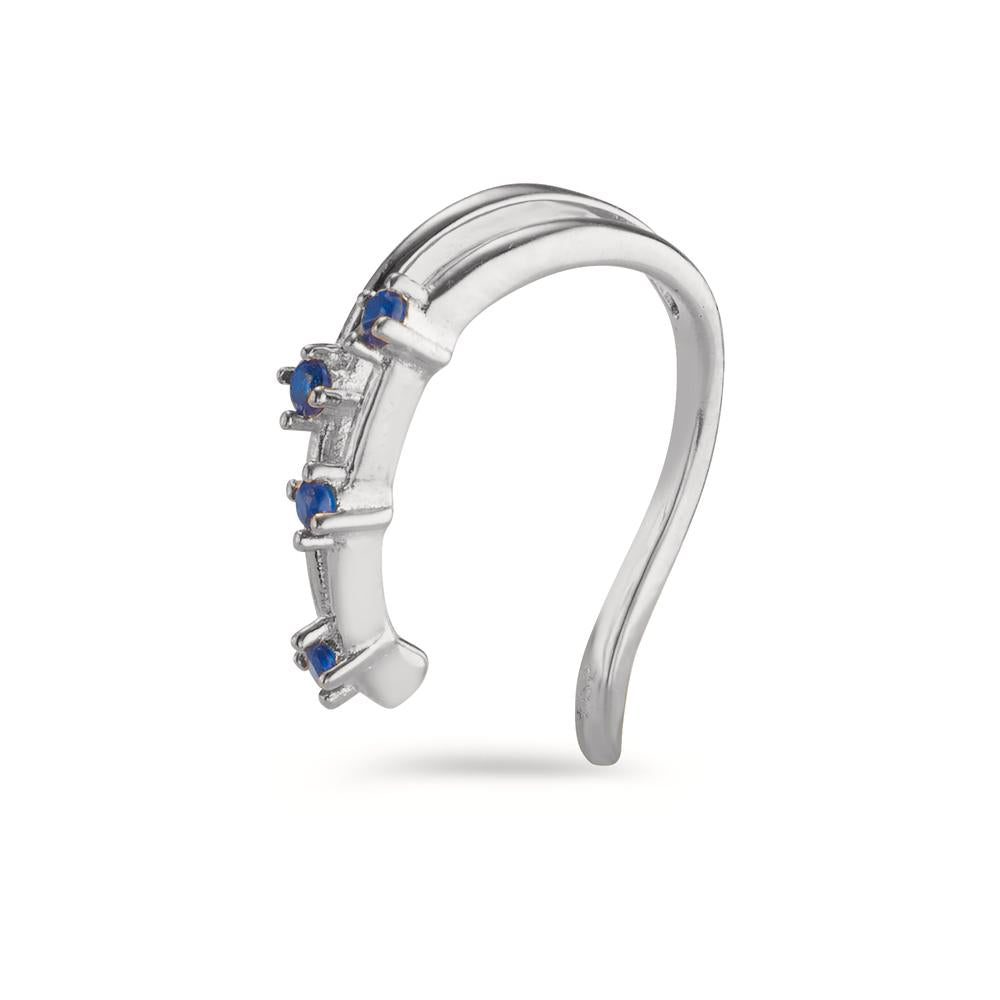 Oorclip Zilver Zirkonia blauw, 4 Steen Gerhodineerd Ø10 mm