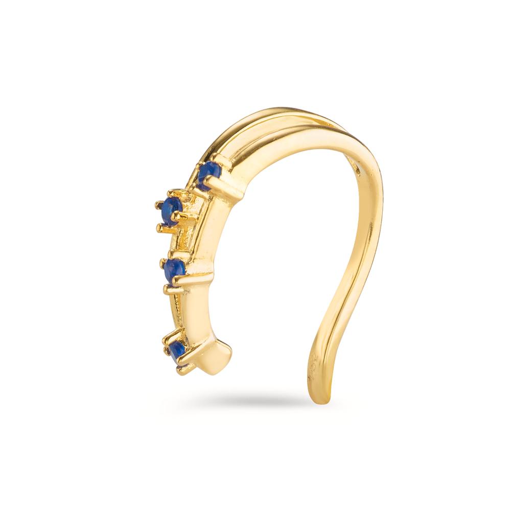 Oorclip Zilver Zirkonia blauw, 4 Steen Geel Verguld Ø10 mm