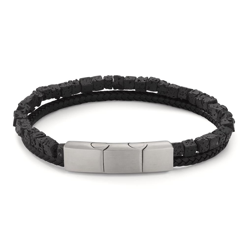 Armband Roestvrijstaal, Leder Lava 19.5-21 cm