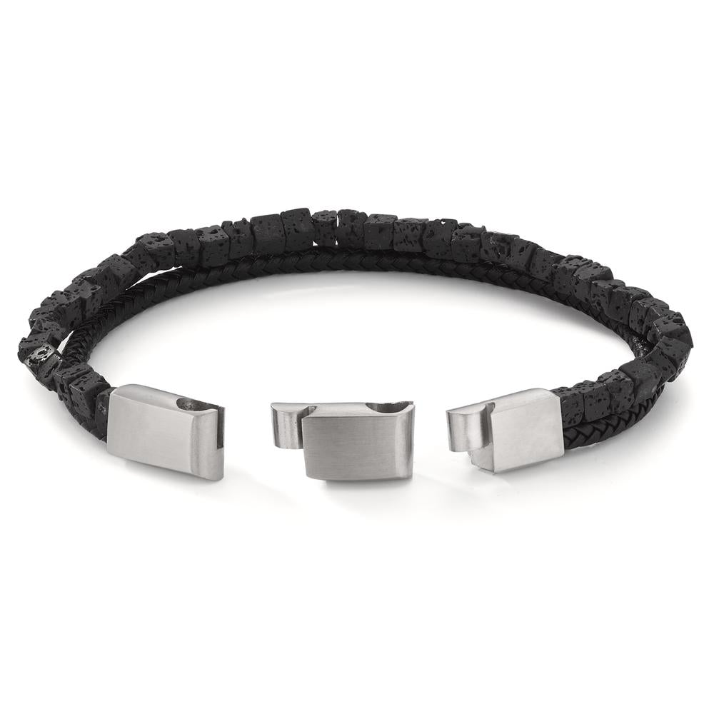 Armband Roestvrijstaal, Leder Lava 19.5-21 cm