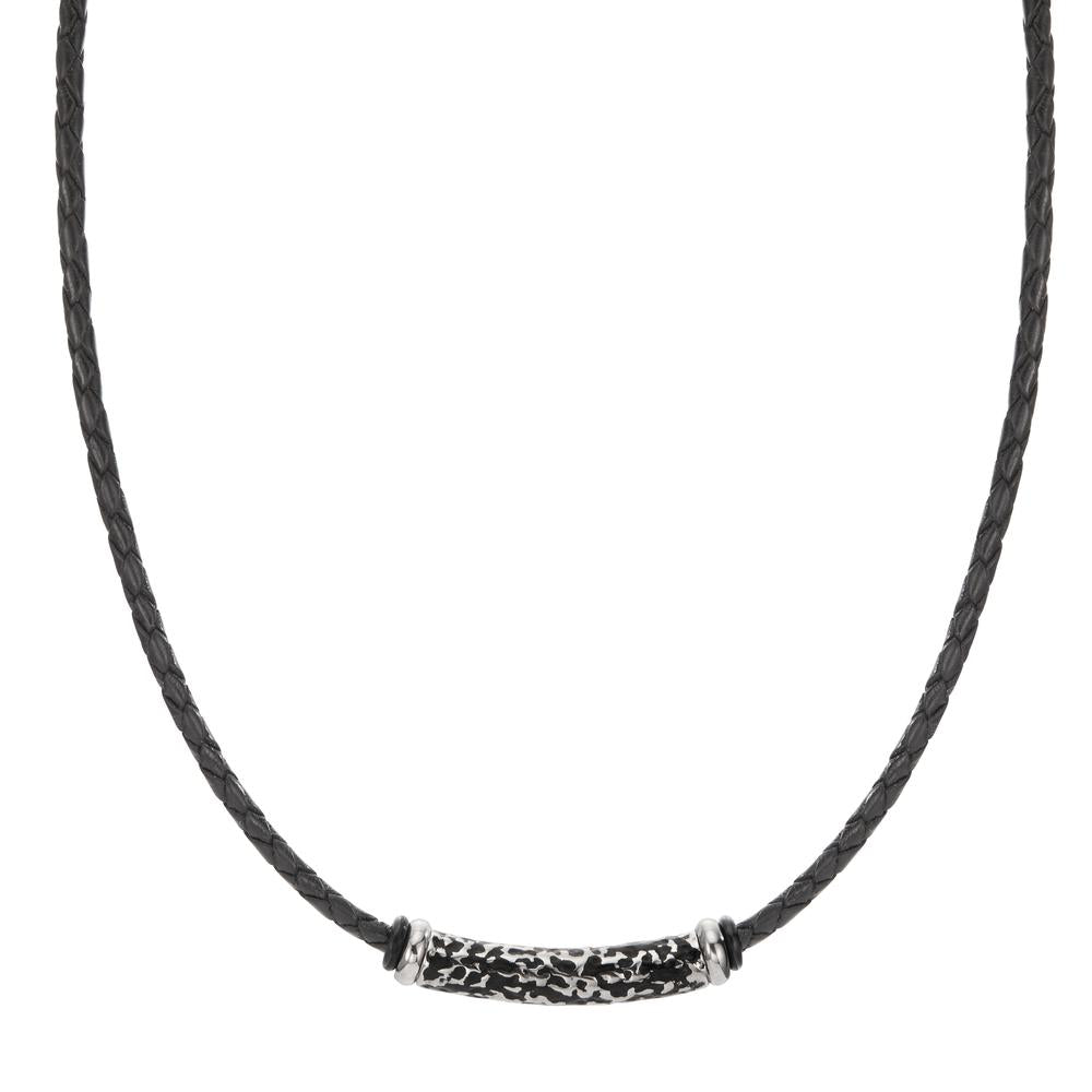 Collier Roestvrijstaal, Leder Zwart IP-gecoat 50 cm Ø3.7 mm