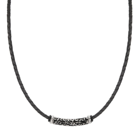 Collier Roestvrijstaal, Leder Zwart IP-gecoat 50 cm Ø3.7 mm