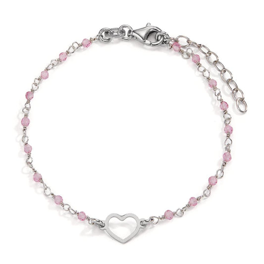 Armband Zilver Kristal roze, 18 Steen Gerhodineerd Hart 15.5-18.5 cm