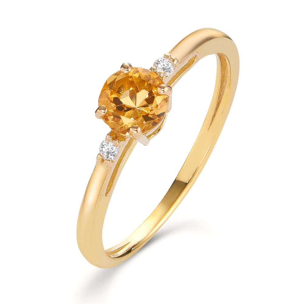 Ring 750/18 krt geel goud Citrien 0.50 ct, Diamant 0.032 ct, 2 Steen, w-si