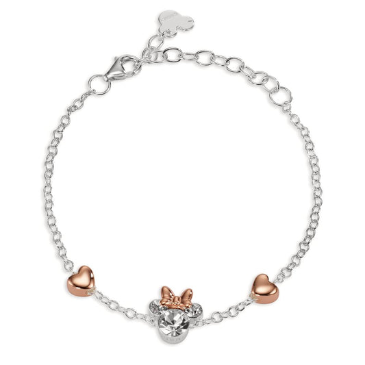 Armband Zilver Zirkonia wit, 3 Steen Rosé Bi-color Hart 14-17 cm