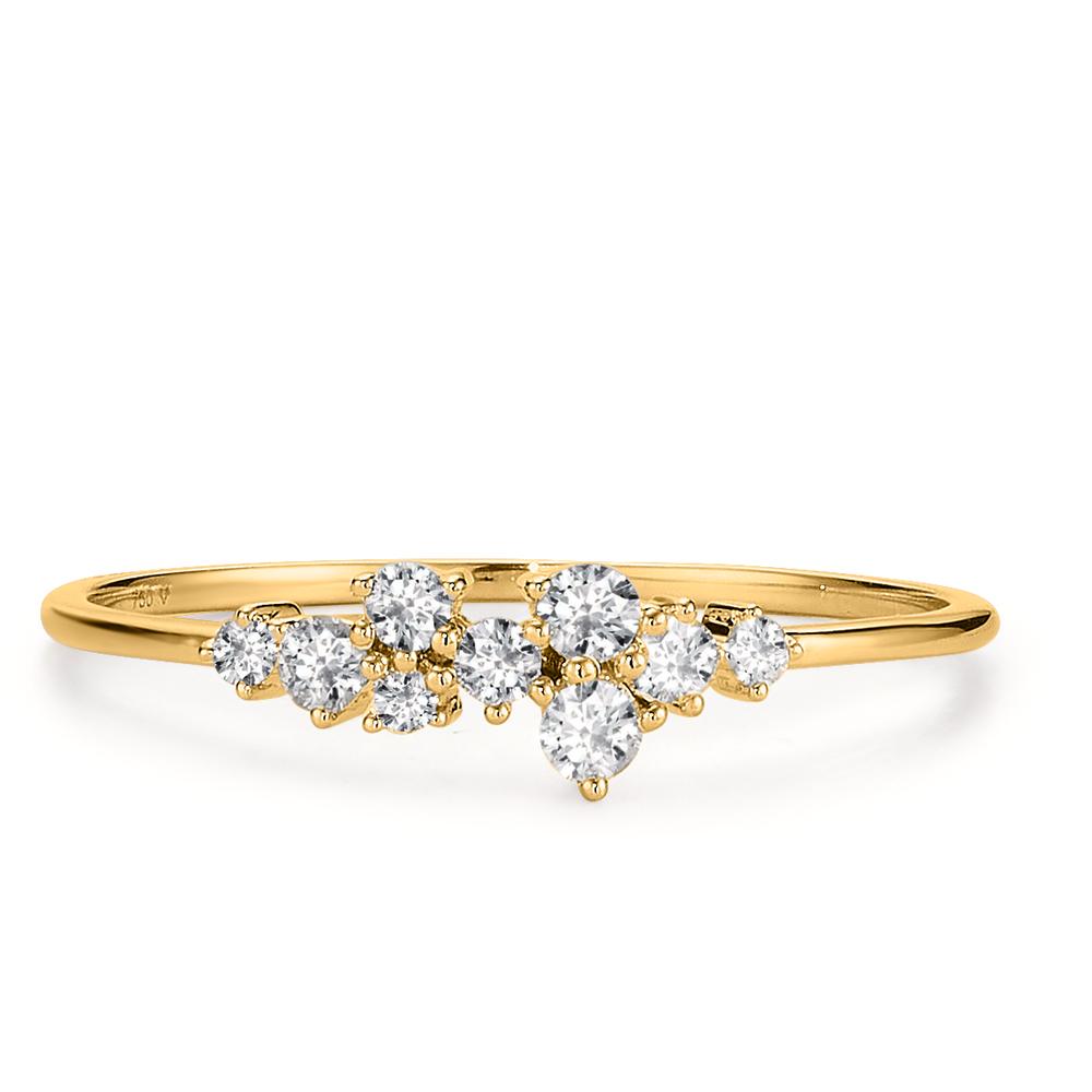 Ring 750/18 krt geel goud Diamant 0.15 ct, 9 Steen, w-si