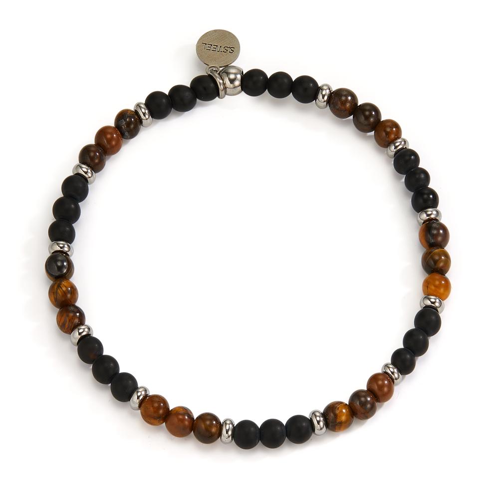 Armband Roestvrijstaal Tijgeroog, Onyx 19 cm Ø4.5 mm