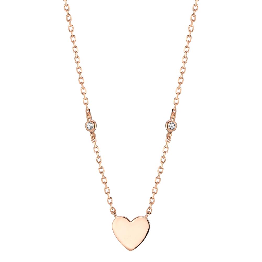 Collier Zilver Zirkonia 2 Steen Rosé Verguld Hart 30-34 cm