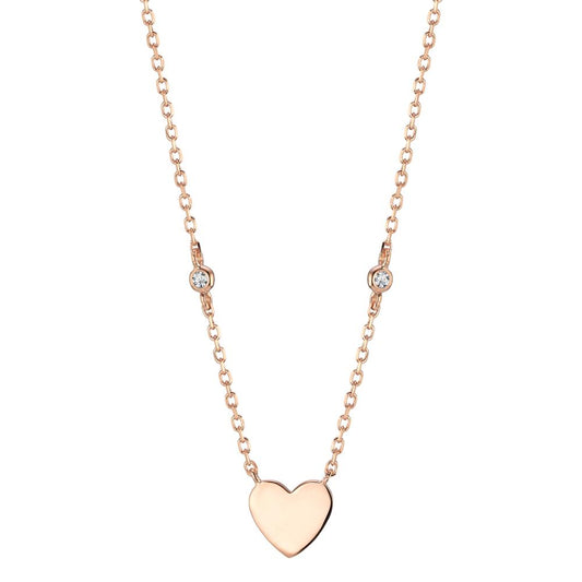 Collier Zilver Zirkonia 2 Steen Rosé Verguld Hart 30-34 cm