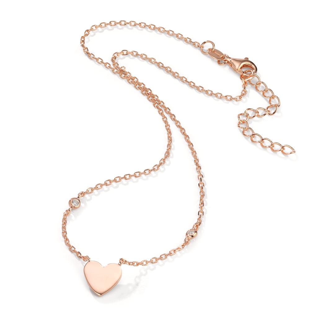 Collier Zilver Zirkonia 2 Steen Rosé Verguld Hart 30-34 cm