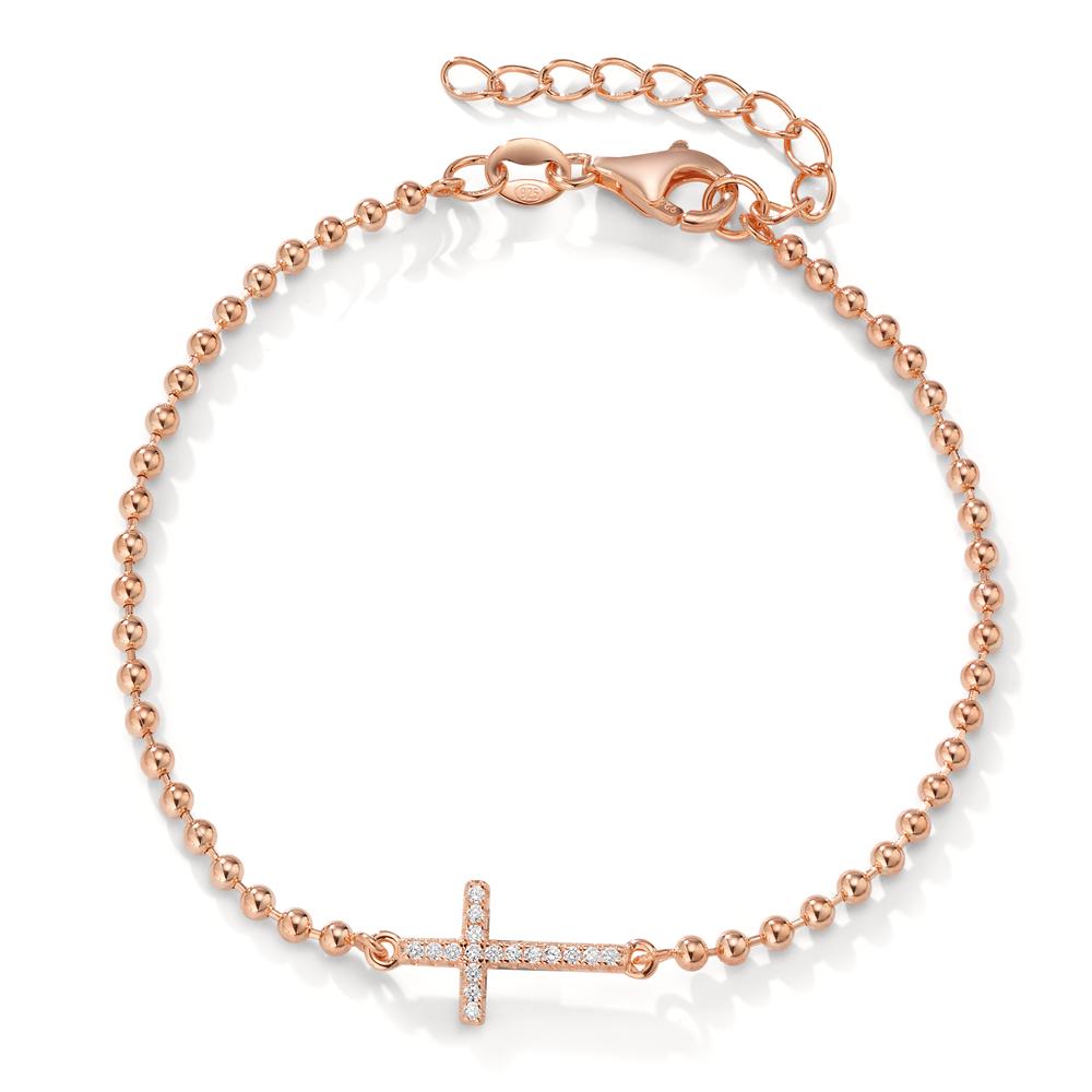 Armband Zilver Zirkonia 17 Steen Rosé Verguld Kruis 16-19 cm