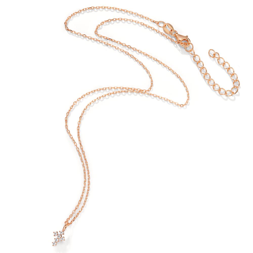 Collier Zilver Zirkonia 6 Steen Rosé Verguld Kruis 40-45 cm