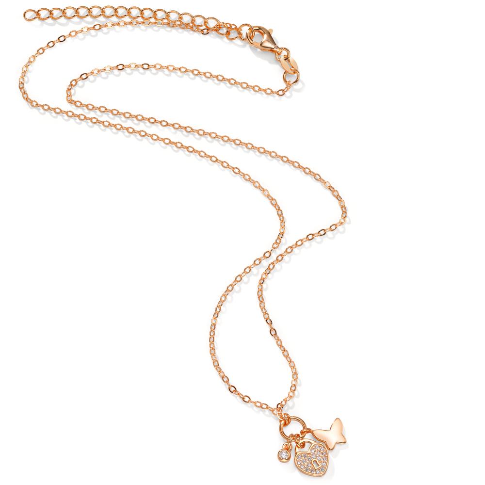 Collier Zilver Zirkonia Rosé Verguld Hart 40-45 cm