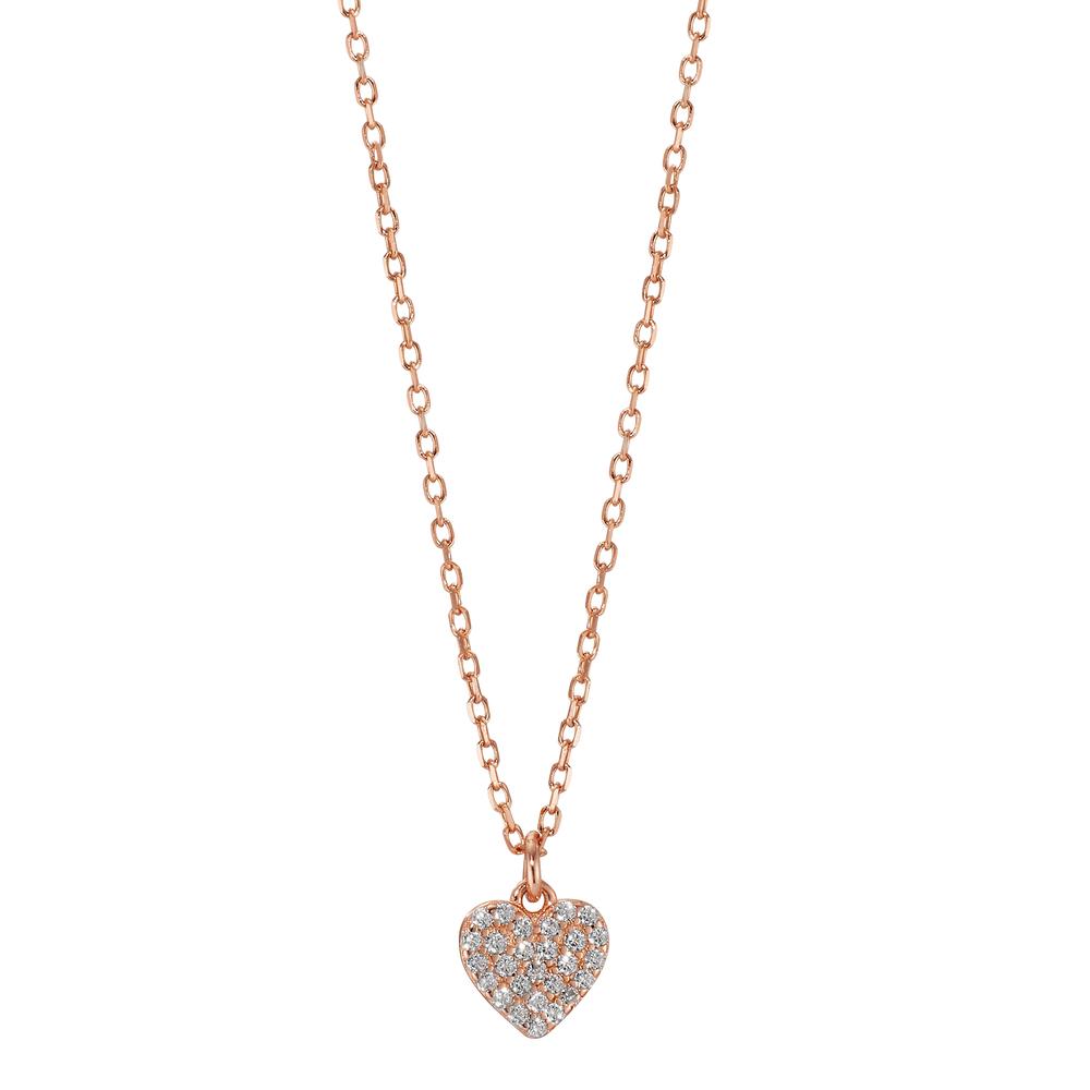 Collier Zilver Zirkonia Rosé Verguld Hart 39-44 cm