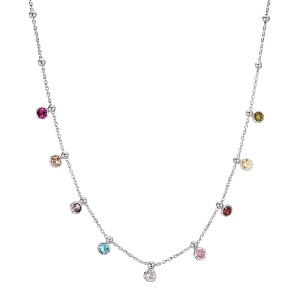 Collier Zilver Zirkonia kleurrijk, 9 Steen Gerhodineerd 40-45 cm