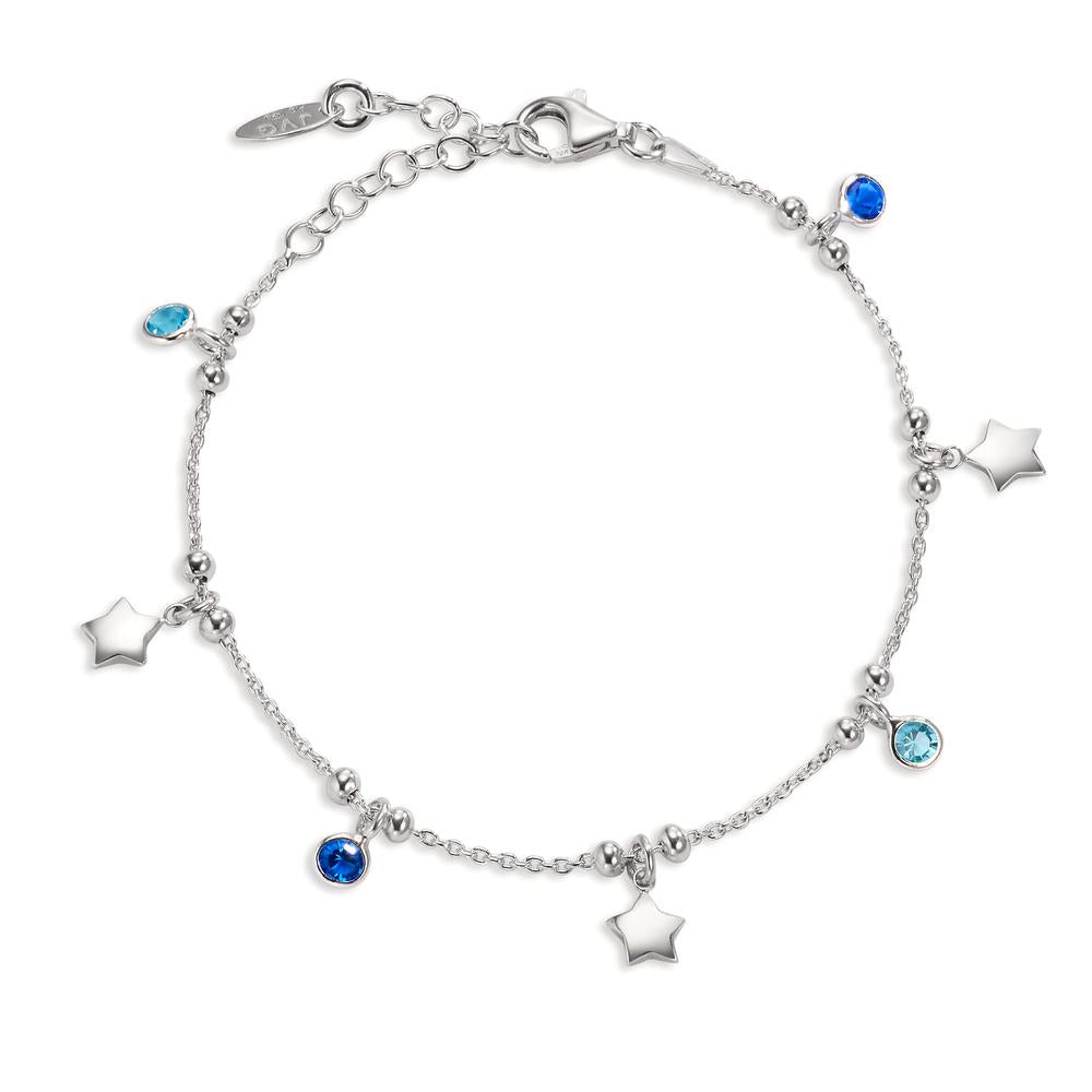 Armband Zilver Zirkonia blauw, 3 Steen Gerhodineerd Ster 16-19 cm