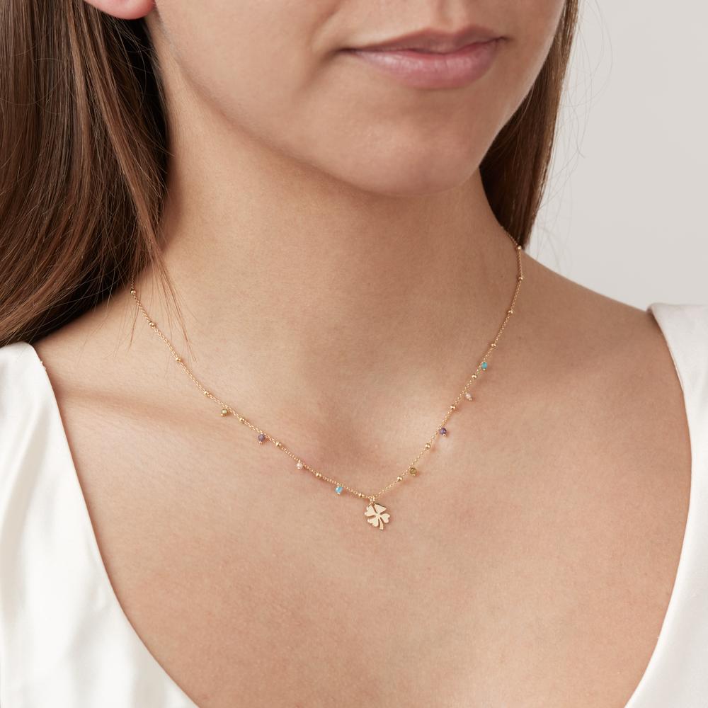 Collier Zilver Kristal 8 Steen Geel Verguld Klaver 40-44 cm