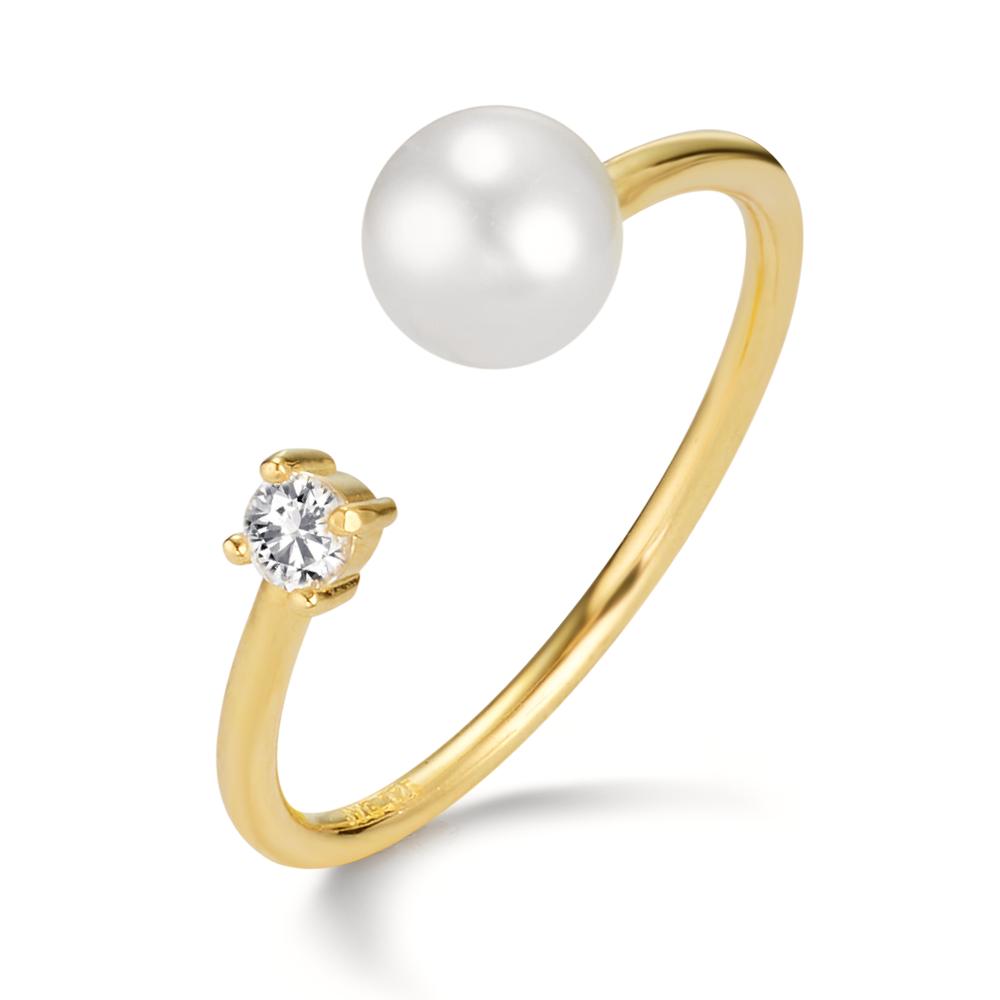 Ring 375/9 krt geel goud Zirkonia zoetwater Parel