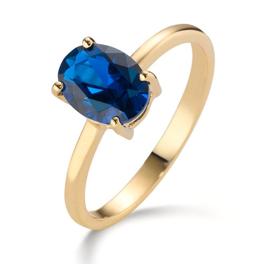 Ring 585/14 krt geel goud Zirkonia blauw