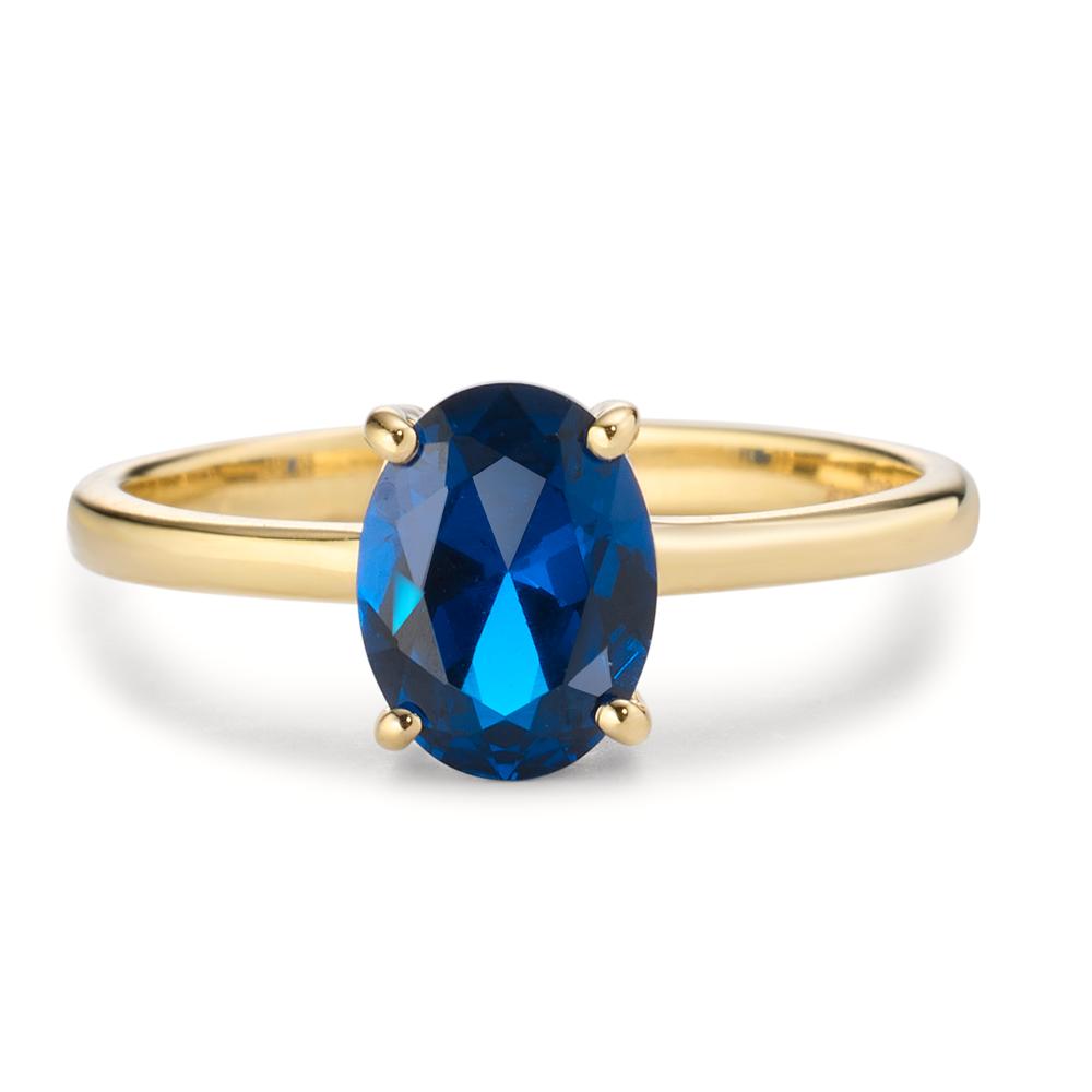 Ring 585/14 krt geel goud Zirkonia blauw