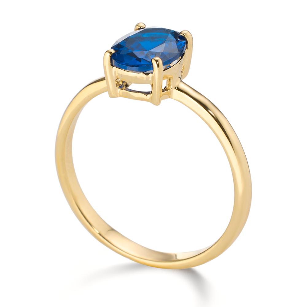 Ring 585/14 krt geel goud Zirkonia blauw