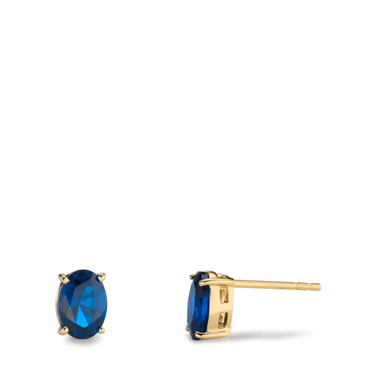 Oorknoppen 585/14K geel goud Zirkonia blauw, 2 Steen