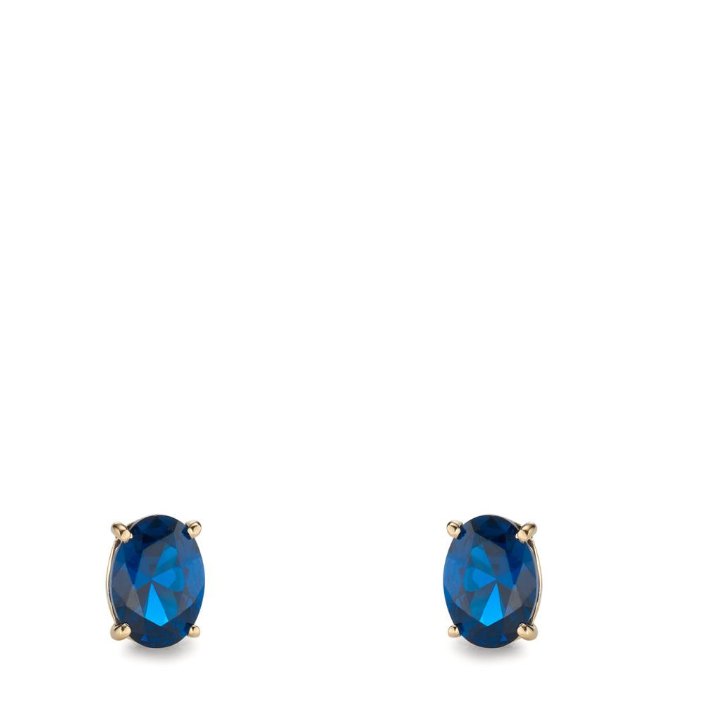 Oorknoppen 585/14K geel goud Zirkonia blauw, 2 Steen