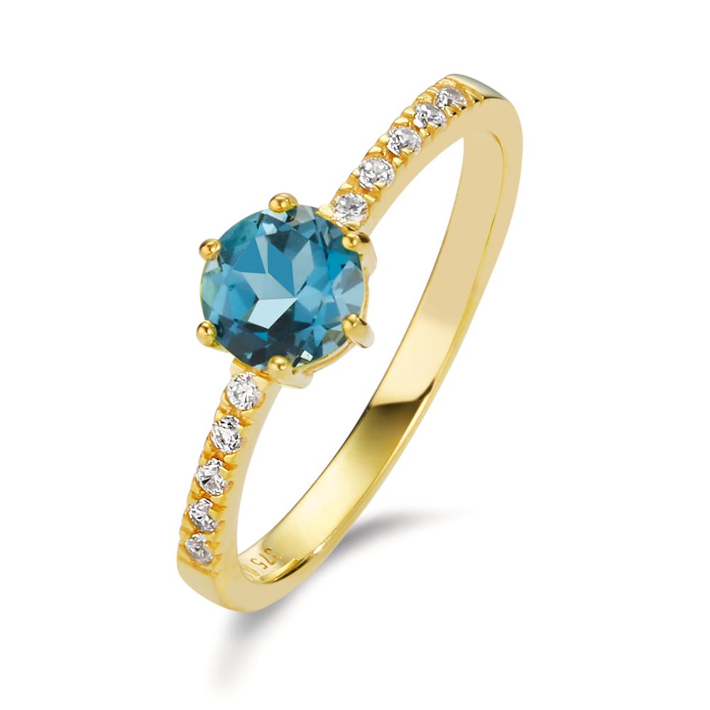 Ring 375/9 krt geel goud Londen blauw Topaas, Zirkonia 10 Steen