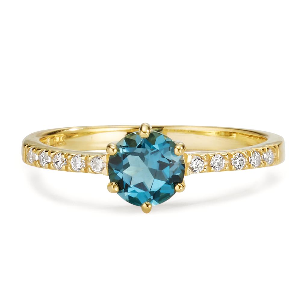 Ring 375/9 krt geel goud Londen blauw Topaas, Zirkonia 10 Steen