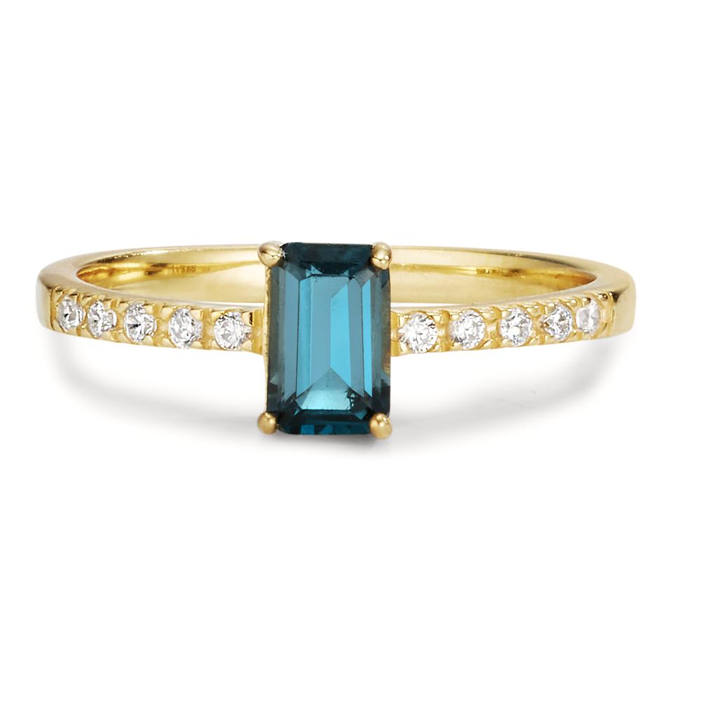 Ring 375/9K geel goud Londen blauw Topaas, Zirkonia 10 Steen