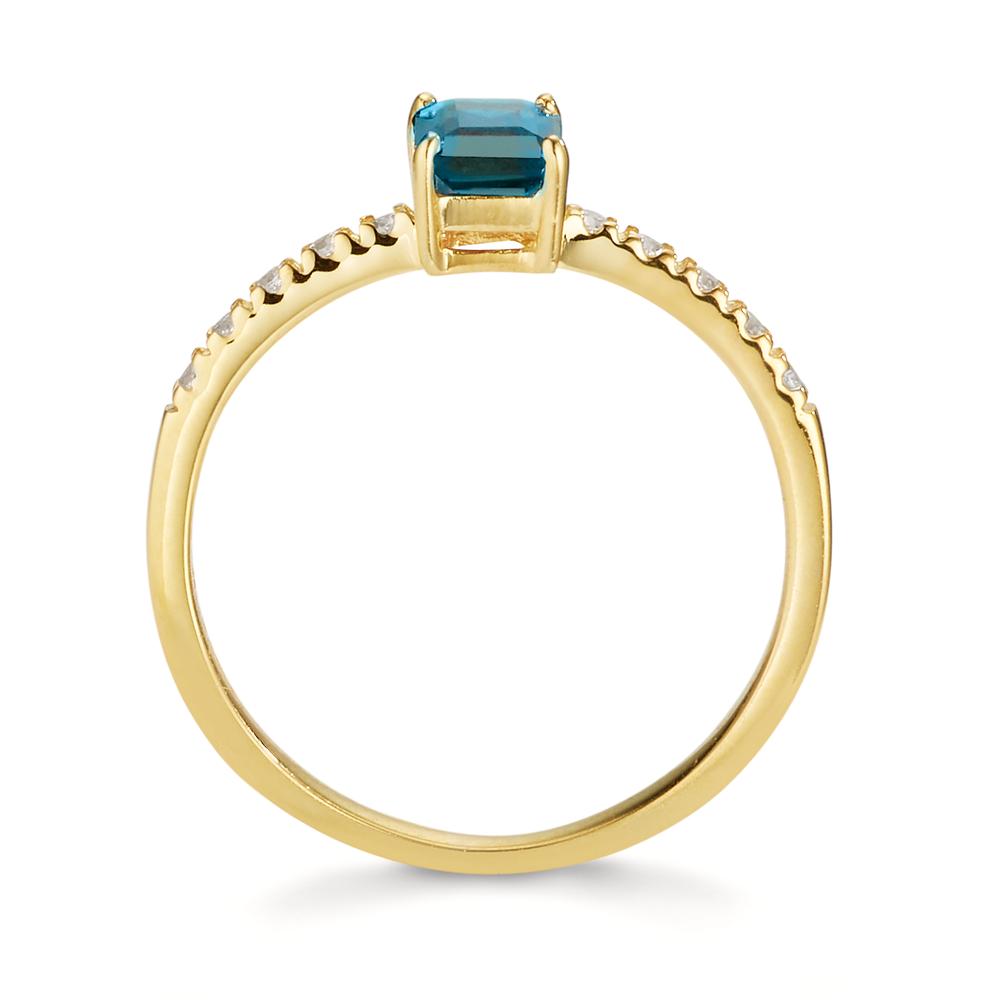 Ring 375/9K geel goud Londen blauw Topaas, Zirkonia 10 Steen