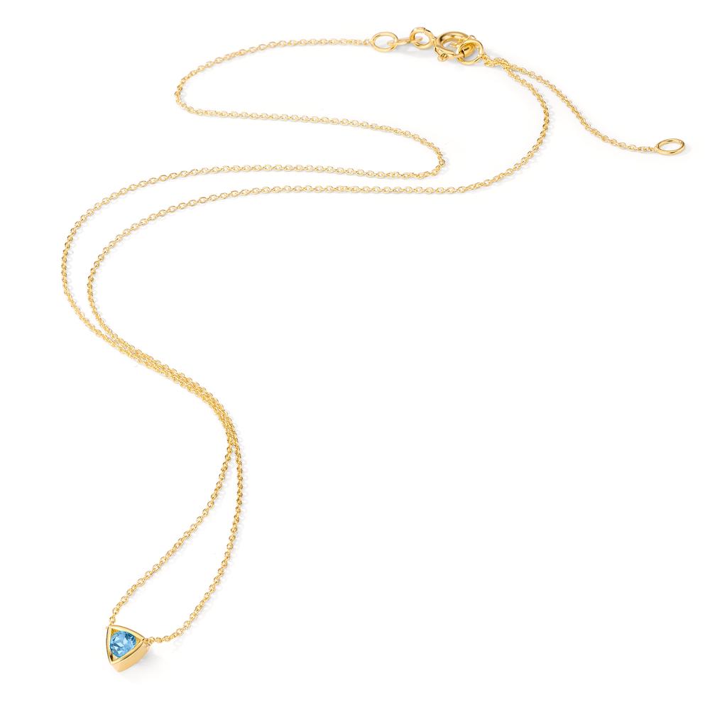 Collier 585/14K geel goud Topaas blauw, 0.14 ct 39-42 cm