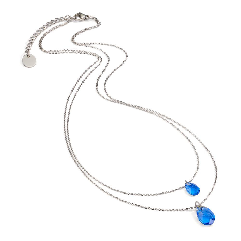 Collier Roestvrijstaal Zirkonia blauw, 2 Steen 40-44 cm