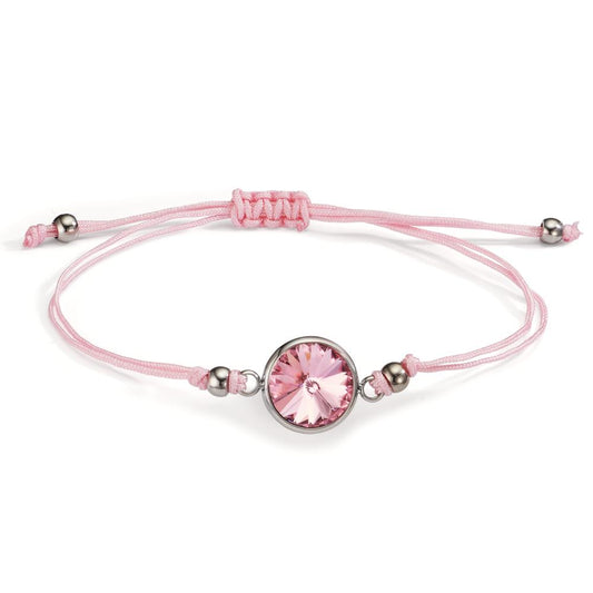 Armband Roestvrijstaal, Textiel Zirkonia roze 14-21 cm