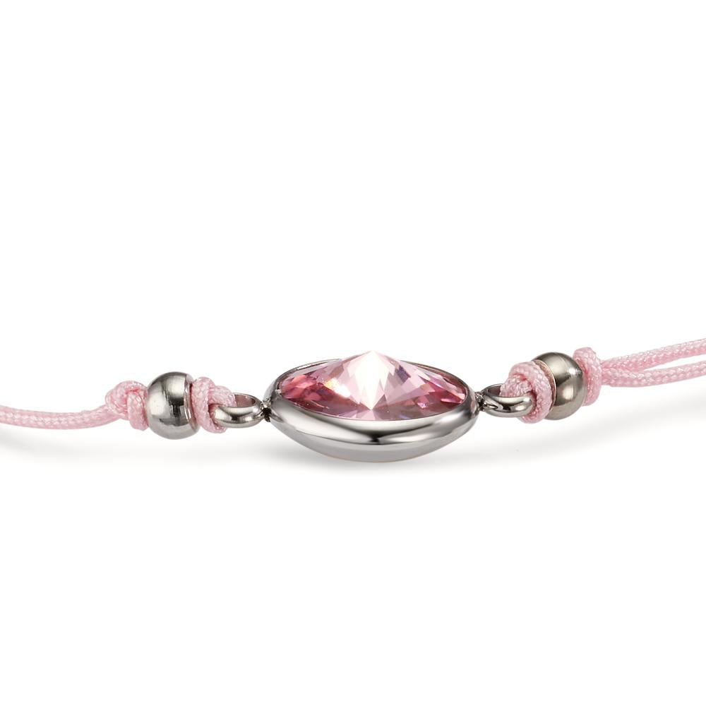 Armband Roestvrijstaal, Textiel Zirkonia roze 14-21 cm