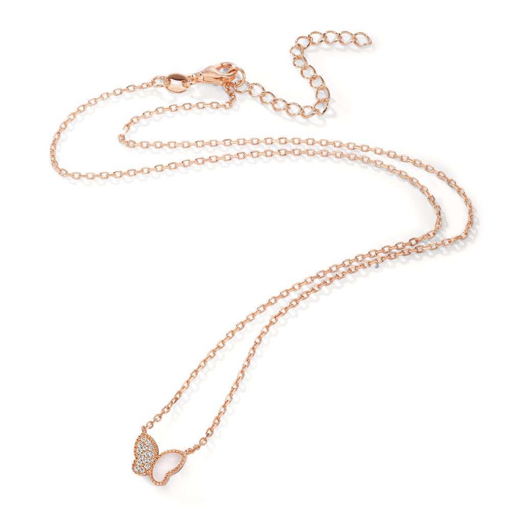 Collier Zilver Zirkonia Rosé Verguld Parelmoer Vlinder 40 cm