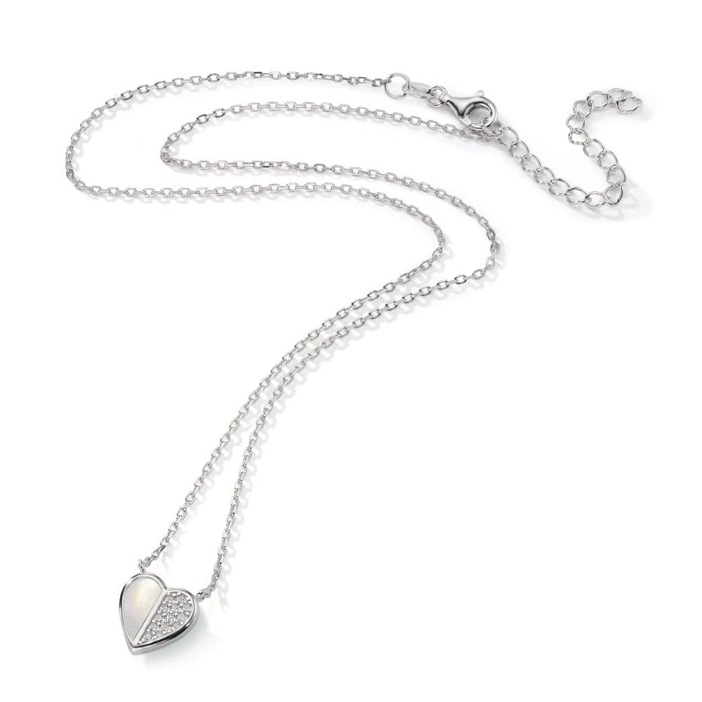 Collier Zilver Zirkonia Gerhodineerd Parelmoer Hart 40-45 cm