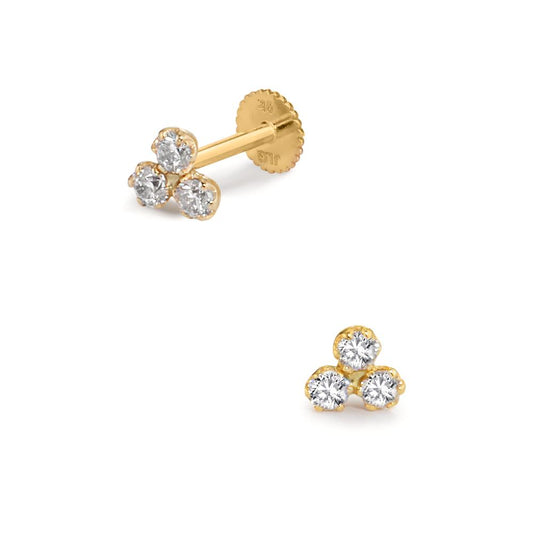 Piercing 375/9K geel goud Zirkonia 3 Steen Ø3.5 mm