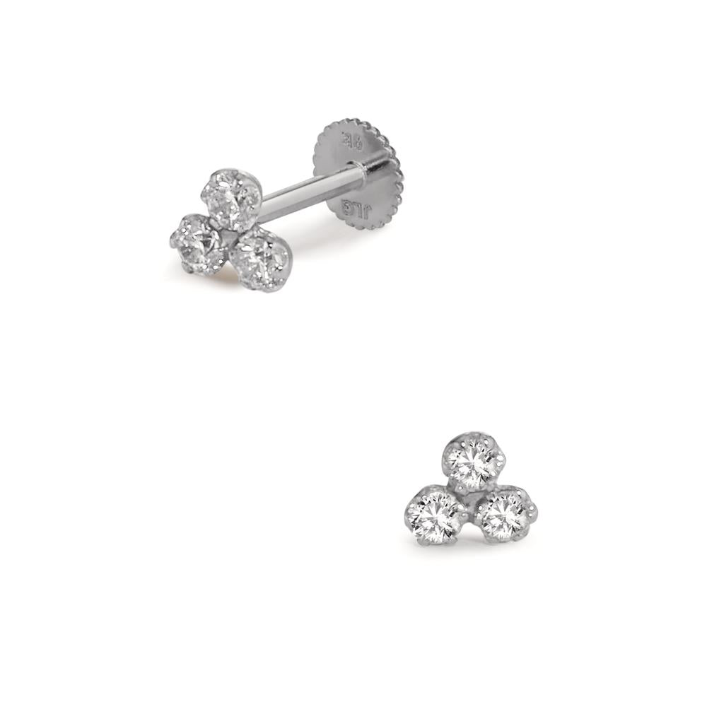 Piercing 375/9K witgoud Zirkonia 3 Steen Ø3.5 mm