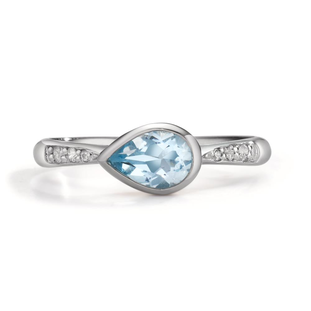 Ring Zilver Zirkonia 6 Steen, Topaas blauw Gerhodineerd