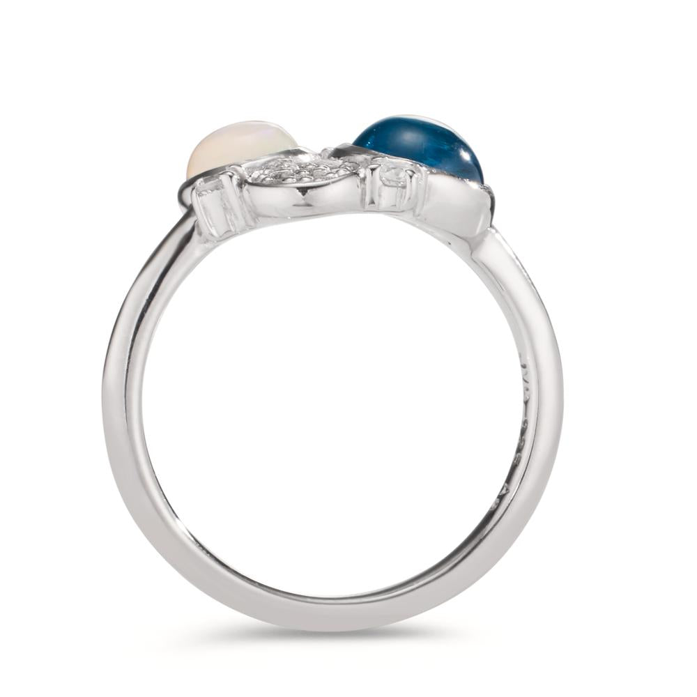 Ring Zilver Zirkonia, Topaas blauw, Opaal Gerhodineerd