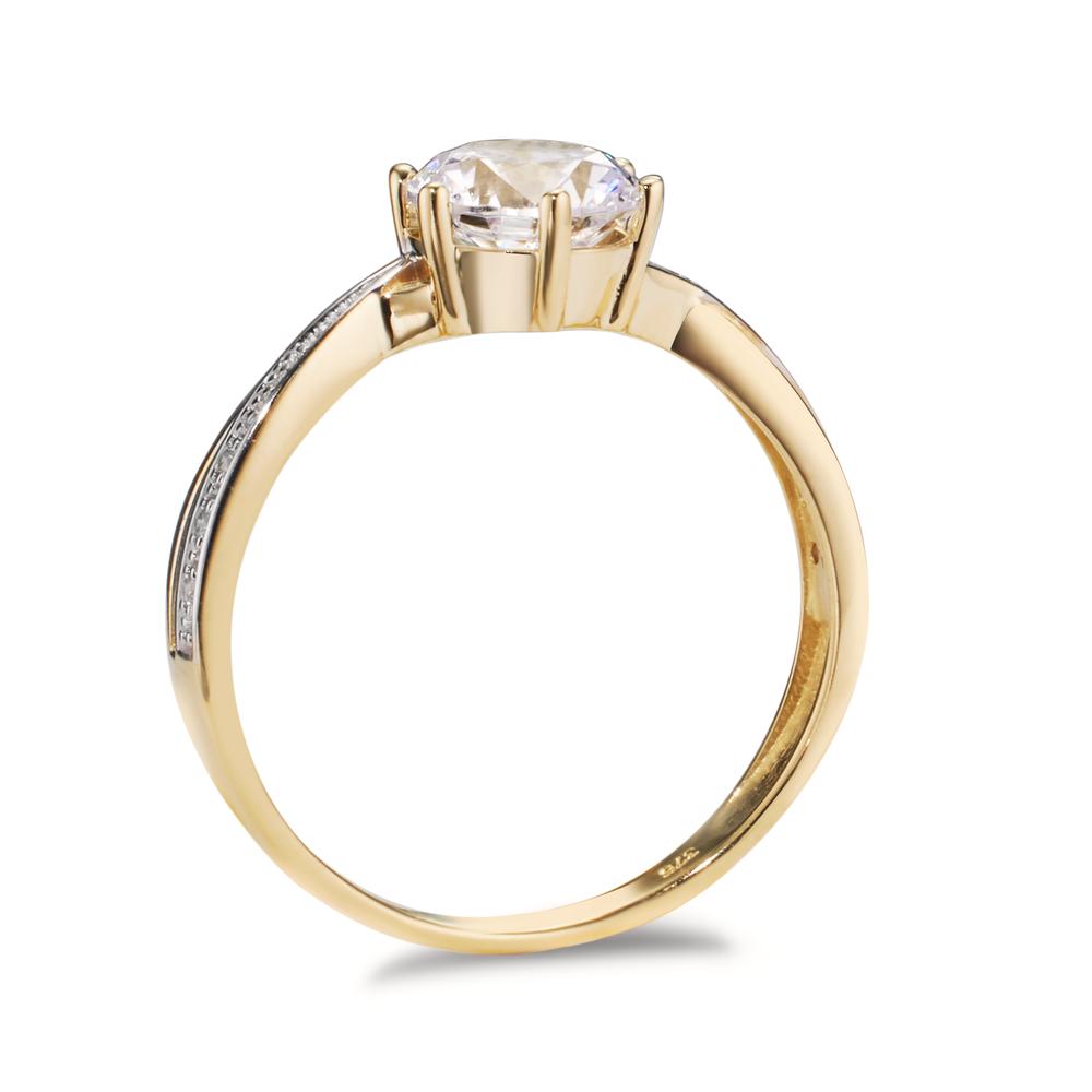 Solitaire ring 375/9 krt geel goud Zirkonia 7 Steen Ø6.7 mm