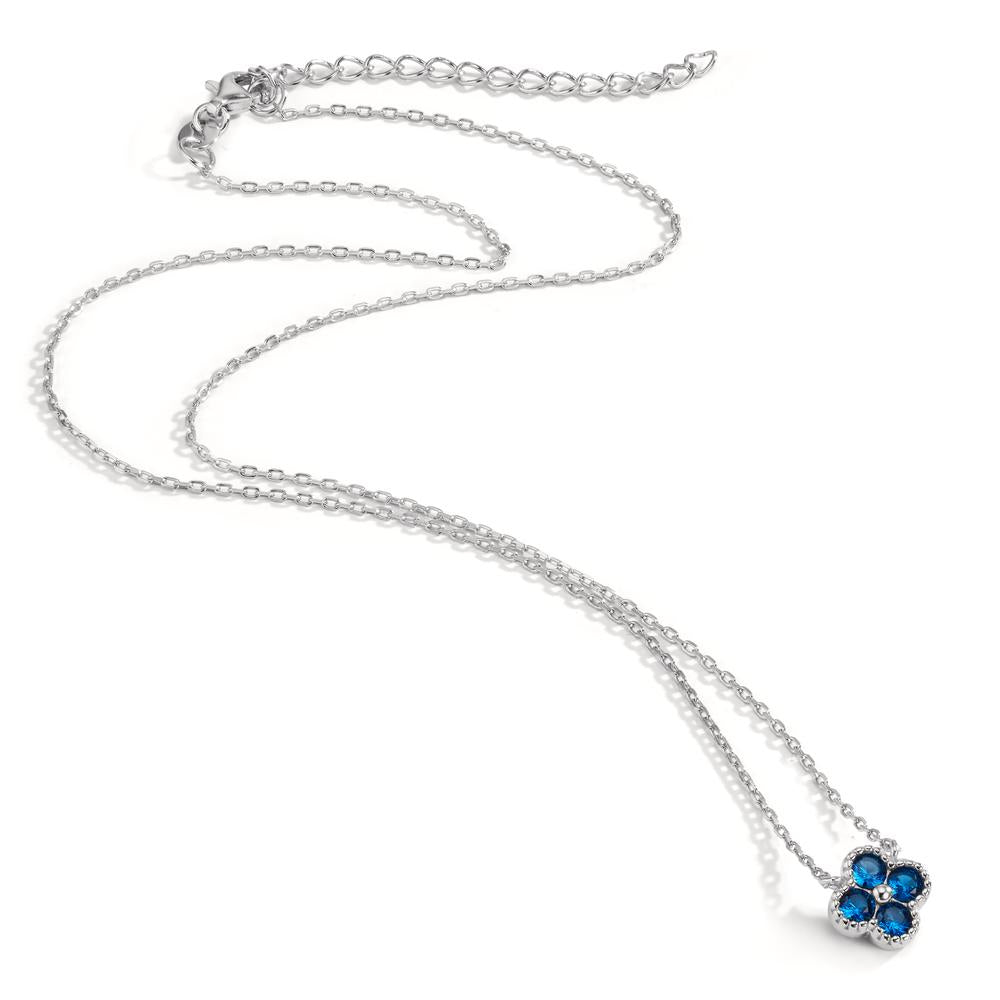 Collier Zilver Zirkonia blauw, 4 Steen Gerhodineerd Bloem 40-45 cm