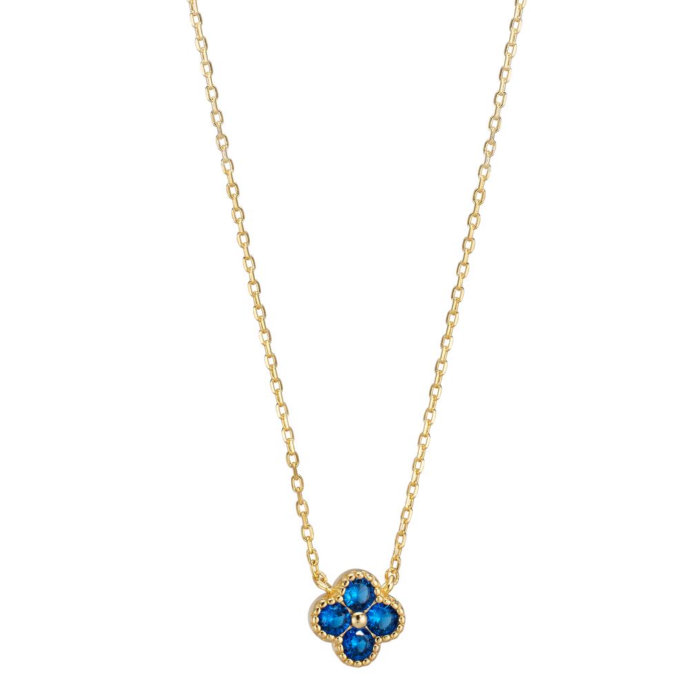 Collier Zilver Zirkonia blauw, 4 Steen Geel Verguld Bloem 40-45 cm