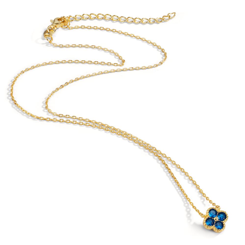 Collier Zilver Zirkonia blauw, 4 Steen Geel Verguld Bloem 40-45 cm