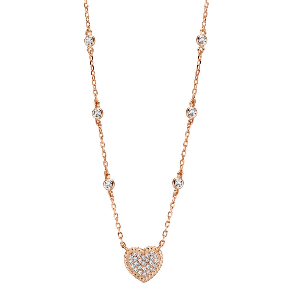 Collier Zilver Zirkonia Rosé Verguld Hart 40-45 cm