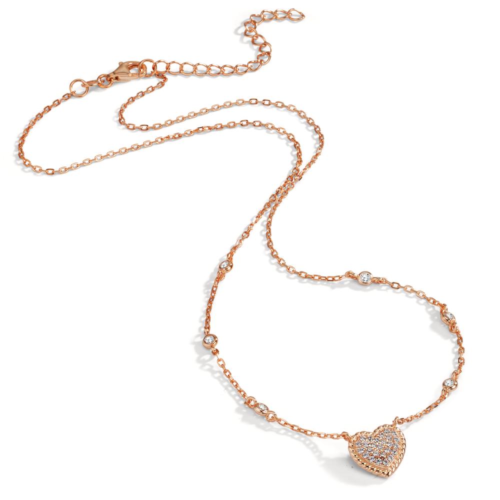 Collier Zilver Zirkonia Rosé Verguld Hart 40-45 cm