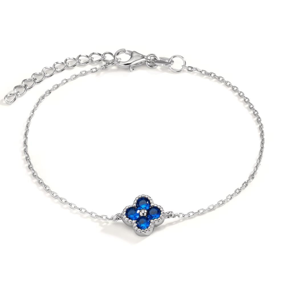 Armband Zilver Zirkonia blauw, 4 Steen Gerhodineerd Bloem 16-19 cm