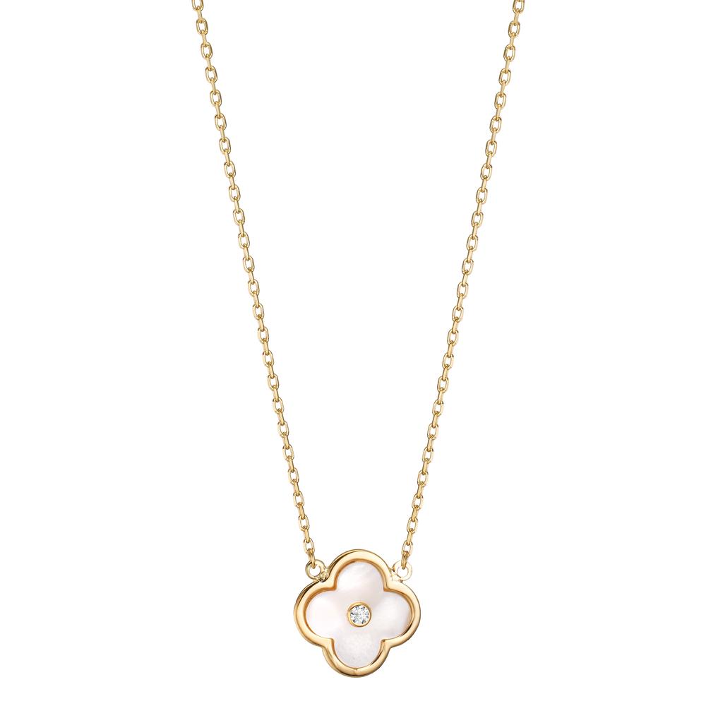 Collier 375/9K geel goud Zirkonia Parelmoer Bloem 45 cm