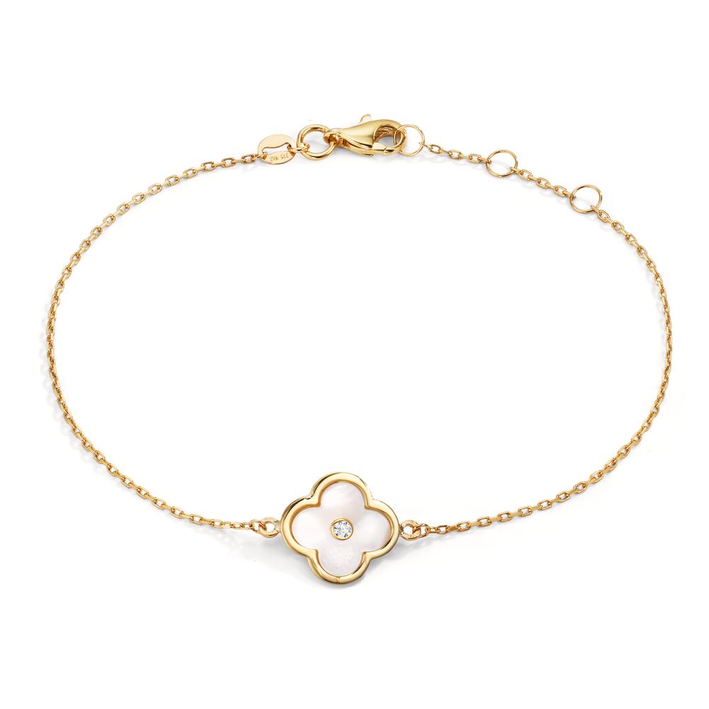 Armband 375/9K geel goud Zirkonia Parelmoer Bloem 17-19 cm